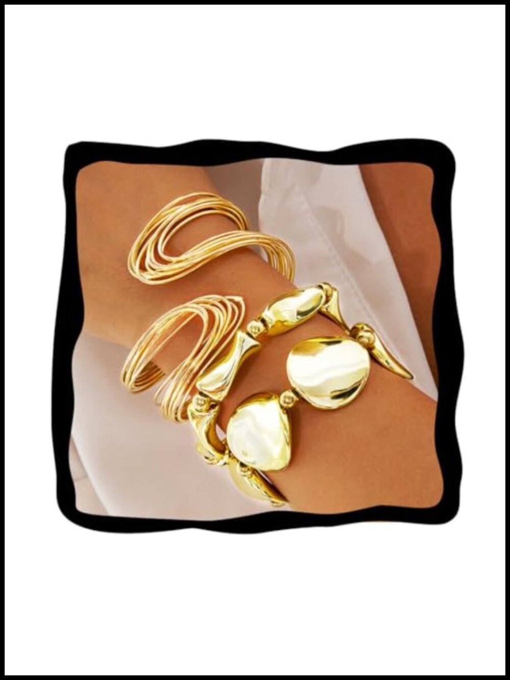 Set of 3 Chunky Gold Bangle Bracelets for Women Stackable Stretch Cuff